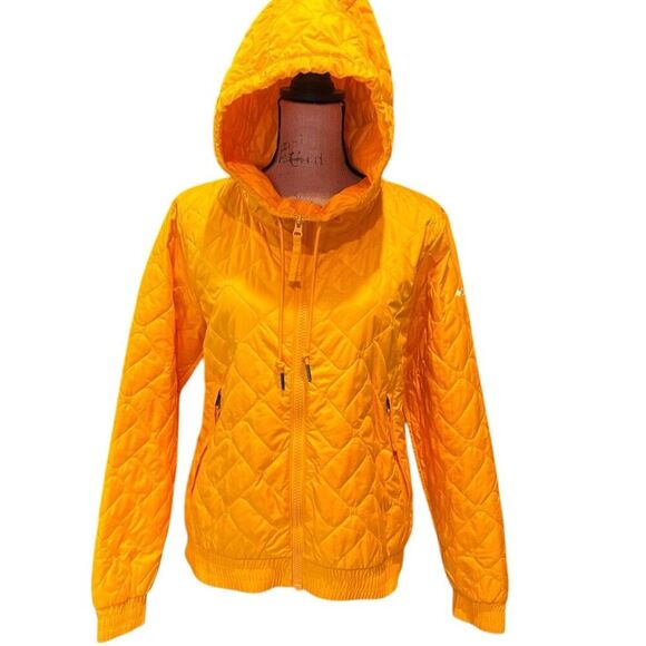 Columbia Women's Insulated Bomber Jacket Yellow Size L Hooded Casual - Picture 1 of 16